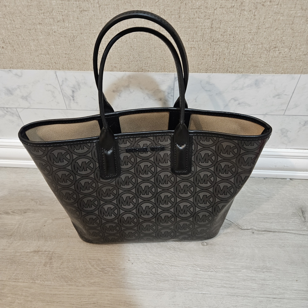 Michael Kors Black and Tan Logo Tote